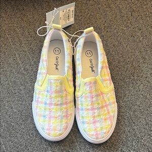 Cat & Jack Kids Plaid Slip-On Sneakers - Yellow, Pink, and White